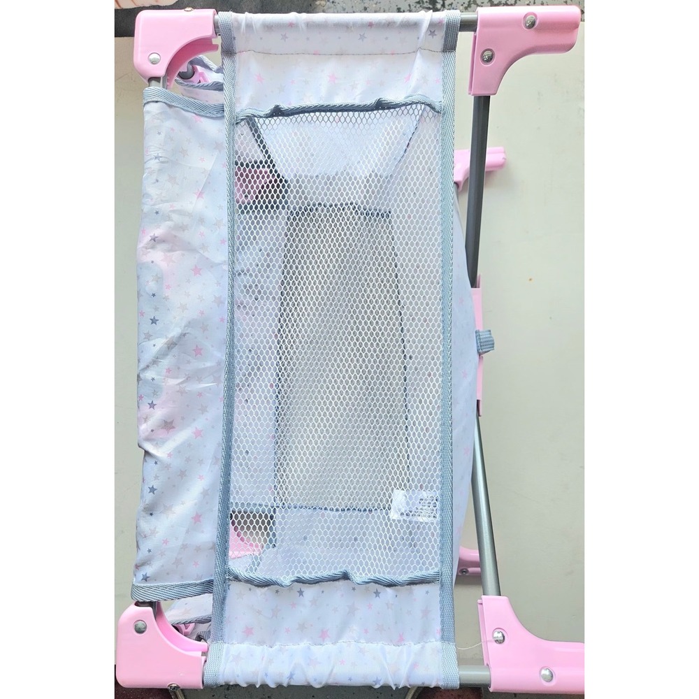 Pink Star Pattern Doll Playpen Toy Foldable Pack and Play Nursery Accessory New